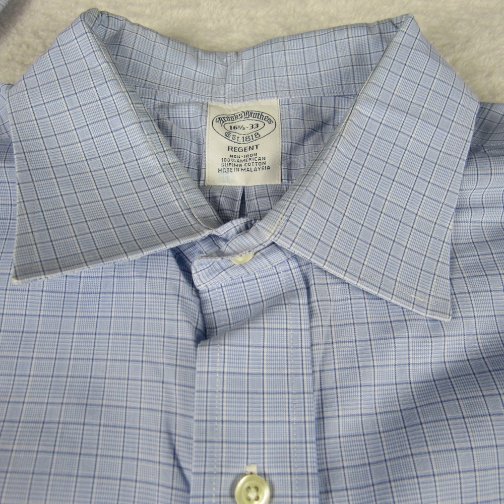 Brooks Brothers Mens 16.5-33 Blue Non-Iron Regent Fit Check Dress Shirt